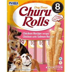 Inaba. Dog Churu Rolls Kyckling/Lax. Mjuka pinngodisar med krämig fyllning.