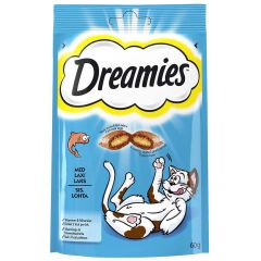 Dreamies . Kattgodis Dreamies Lax. Kuddar med spröd utsida och mjuk insida.