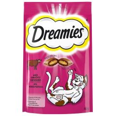 Dreamies . Kattgodis Dreamies Oxkött. Kuddar med spröd utsida och mjuk insida.