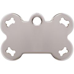 Silverfärgad bricka med utskärning av hundben. Namnbricka med valfri gravering. 