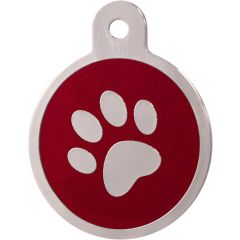 Fin graverad ID-bricka med tassdekor.