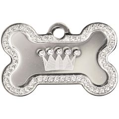 Silverfärgat bricka med krona och massor av äkta vita Swarovski™ kristaller på en sida. Namnbricka med valfri gravering.