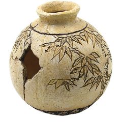 Ozami. Dekoration Krus Beige 10 cm. Rund kruka utsmyckad med löv i fin antik design.