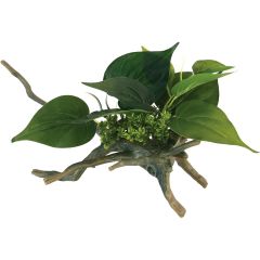 Ozami. Dekoration Drivved Planta 24cm. Akvariedekoration med gröna blad och mörka grenar i olika längder.