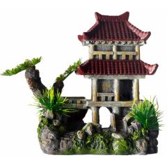 Ozami. Akvariedekoration Tempel 18 cm. Vacker pagod inspirerad av traditionell asiatisk arkitektur.