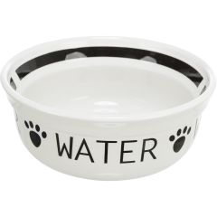 Trixie. Keramikskål Water 0,25 l. Fint dekorerad med tassar, vattenkran och dekortext "WATER".