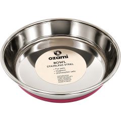 Ozami. Skål Rostfri Rosa. Låg matskål med antiglid i botten.