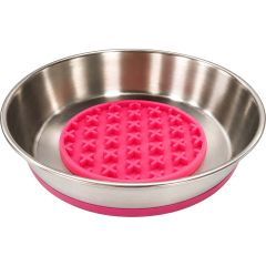 Ozami. Slowfeeder Rostfri Rosa 290 ml. Matskål som minskar hetsätning.
