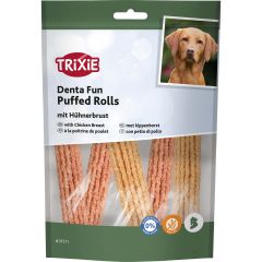 Trixie. Denta Fun Puffade Rullar 100g. Räfflade tuggpinnar med kycklingbröst.