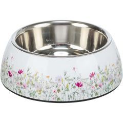 Trixie. Skål Plast/Rostfri Blommönster. Avtagbar skål med halkfri botten.