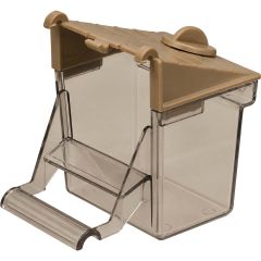 WD-IMPEX. Foderkopp Fink/Undulat Beige. Transparent foderkopp med sittpinne.