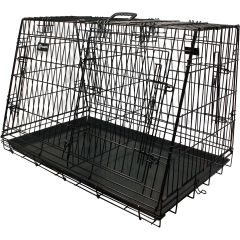 Ozami. Hundbur Lutande 2-delad Svart M. Transportbur i kraftigt metallgaller. 